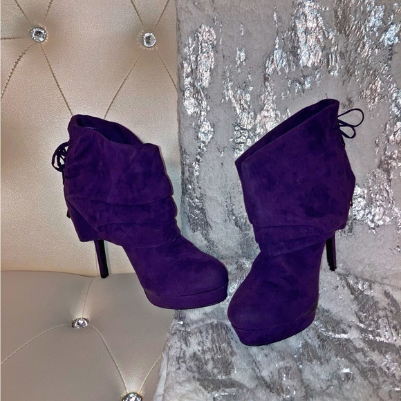 NEW Colin Stuart Purple Faux Suede Corset Back Platform Ankle Boots Size 11B - Picture 4 of 14